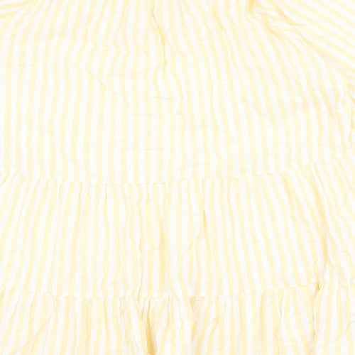 H&M Womens Yellow Striped 100% Cotton A-Line Size M V-Neck Pullover - Tie Detail