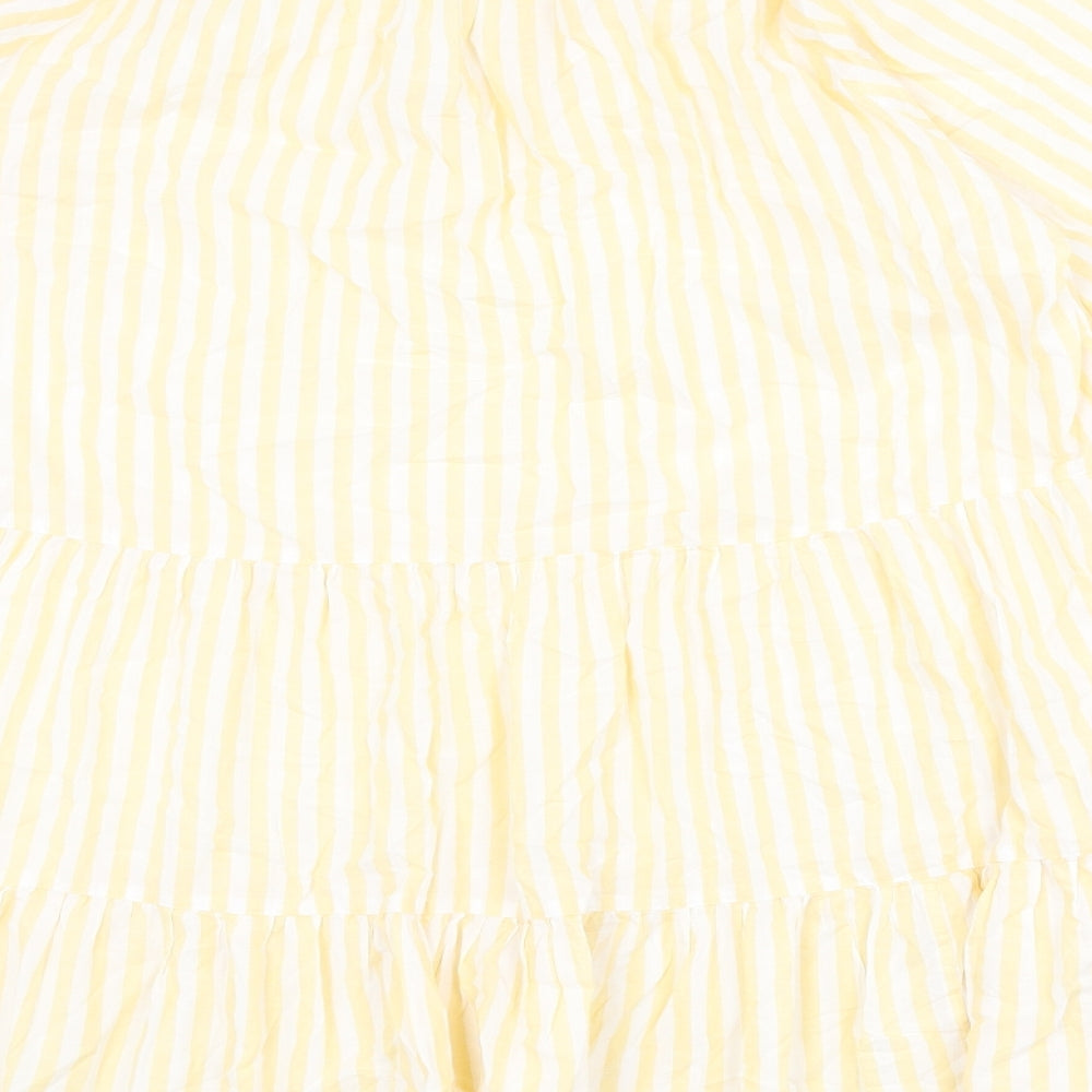H&M Womens Yellow Striped 100% Cotton A-Line Size M V-Neck Pullover - Tie Detail