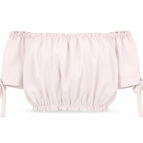 New Look Womens Pink Polyester Cropped T-Shirt Size 10 Off the Shoulder - Tie Sleeve Detail, Bardot