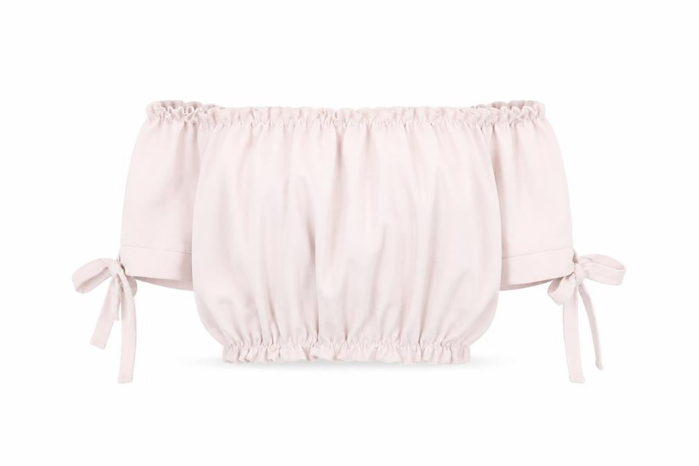 New Look Womens Pink Polyester Cropped T-Shirt Size 10 Off the Shoulder - Tie Sleeve Detail, Bardot