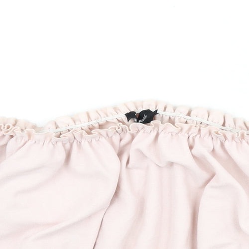 New Look Womens Pink Polyester Cropped T-Shirt Size 10 Off the Shoulder - Tie Sleeve Detail, Bardot