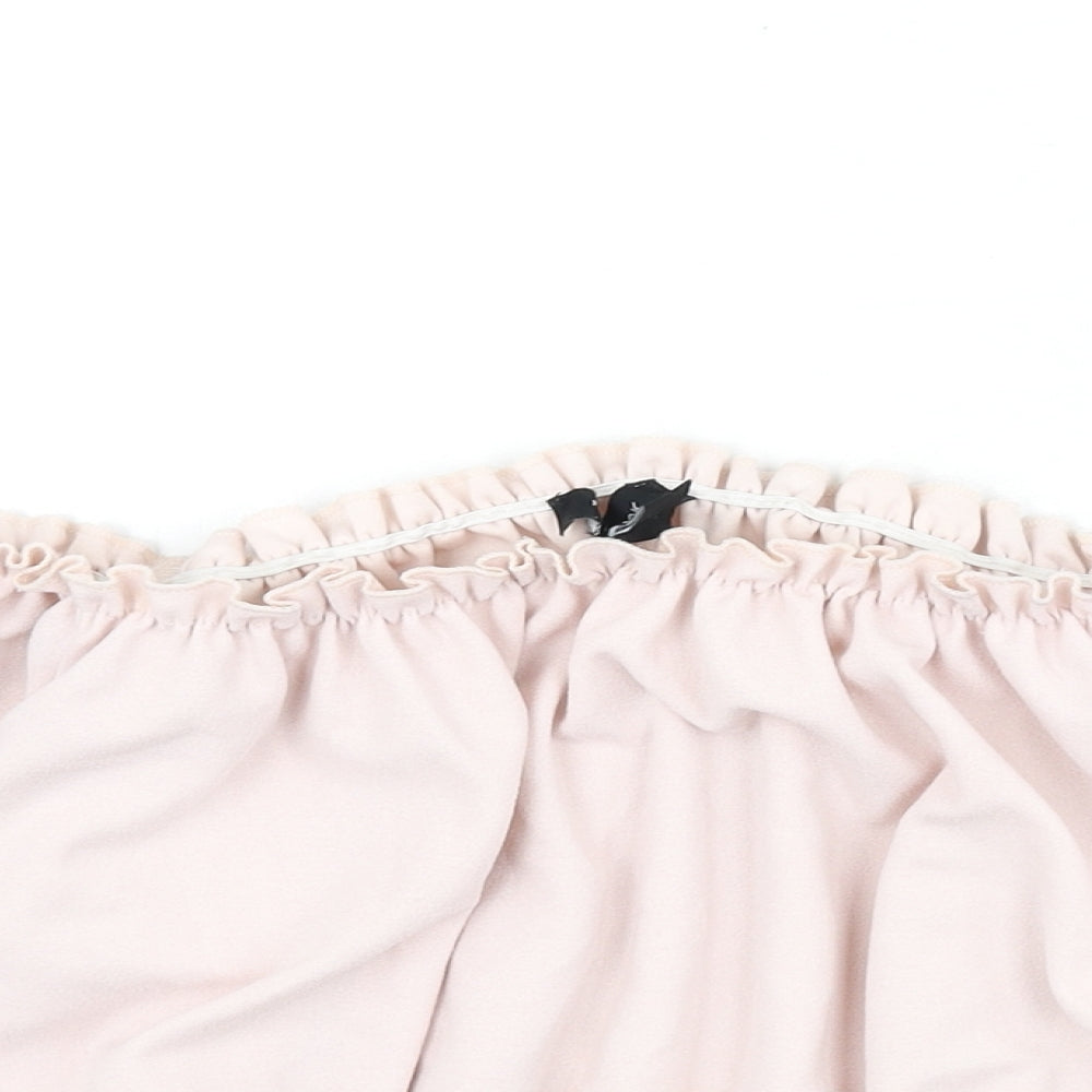 New Look Womens Pink Polyester Cropped T-Shirt Size 10 Off the Shoulder - Tie Sleeve Detail, Bardot