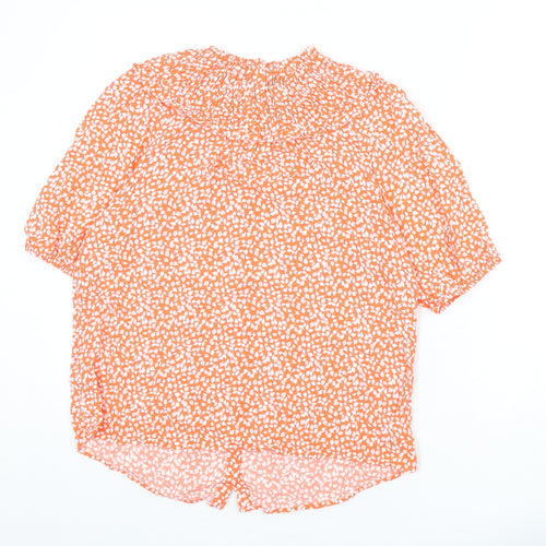 Marks and Spencer Womens Orange Geometric Viscose Basic Button-Up Size 12 Round Neck - Leaf Print
