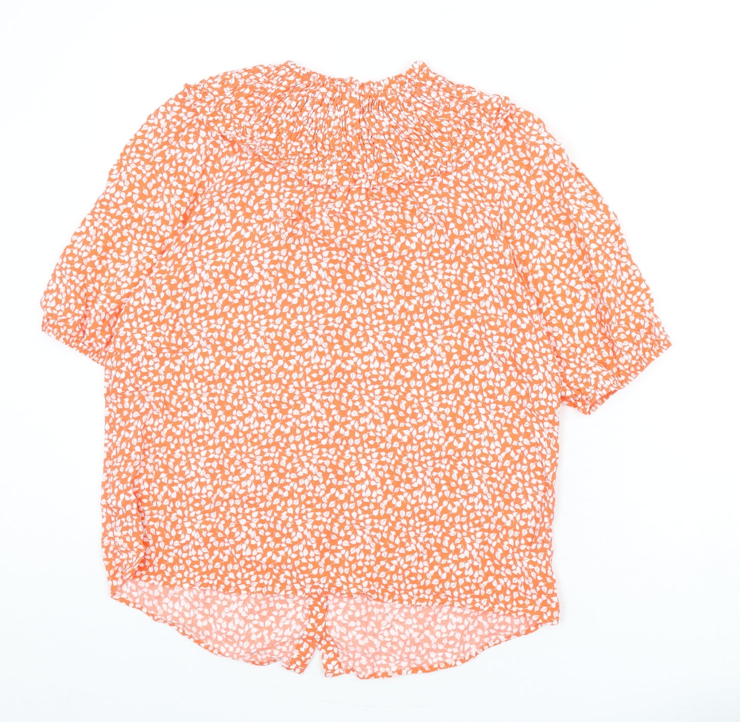 Marks and Spencer Womens Orange Geometric Viscose Basic Button-Up Size 12 Round Neck - Leaf Print
