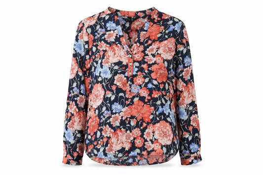 Front view of Zara women’s multicoloured floral polyester basic blouse, size S, v-neck