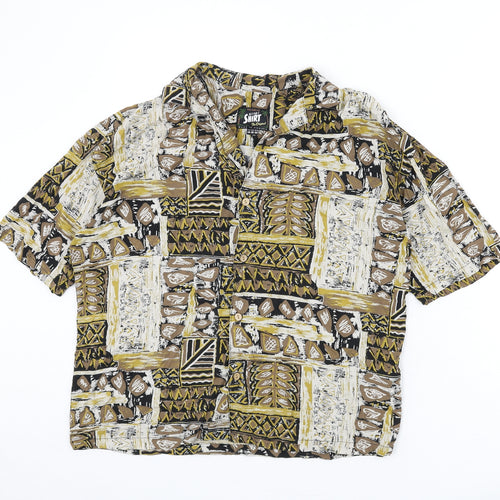 Pull&Bear Mens Multicoloured Geometric Viscose Button-Up Size XS Collared Button