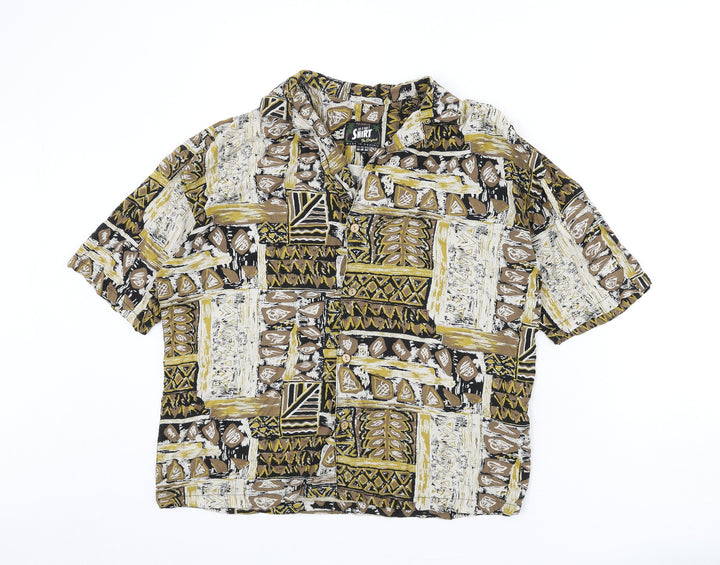 Pull&Bear Mens Multicoloured Geometric Viscose Button-Up Size XS Collared Button