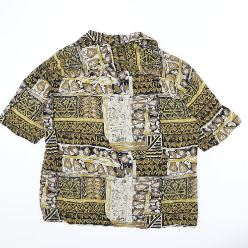Pull&Bear Mens Multicoloured Geometric Viscose Button-Up Size XS Collared Button