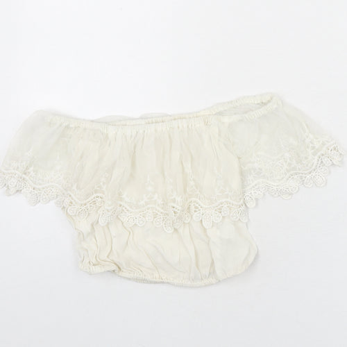 River Island Womens Ivory Nylon Cropped Blouse Size 6 Off the Shoulder - Lace Trim