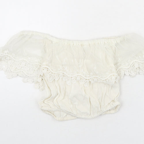 River Island Womens Ivory Nylon Cropped Blouse Size 6 Off the Shoulder - Lace Trim