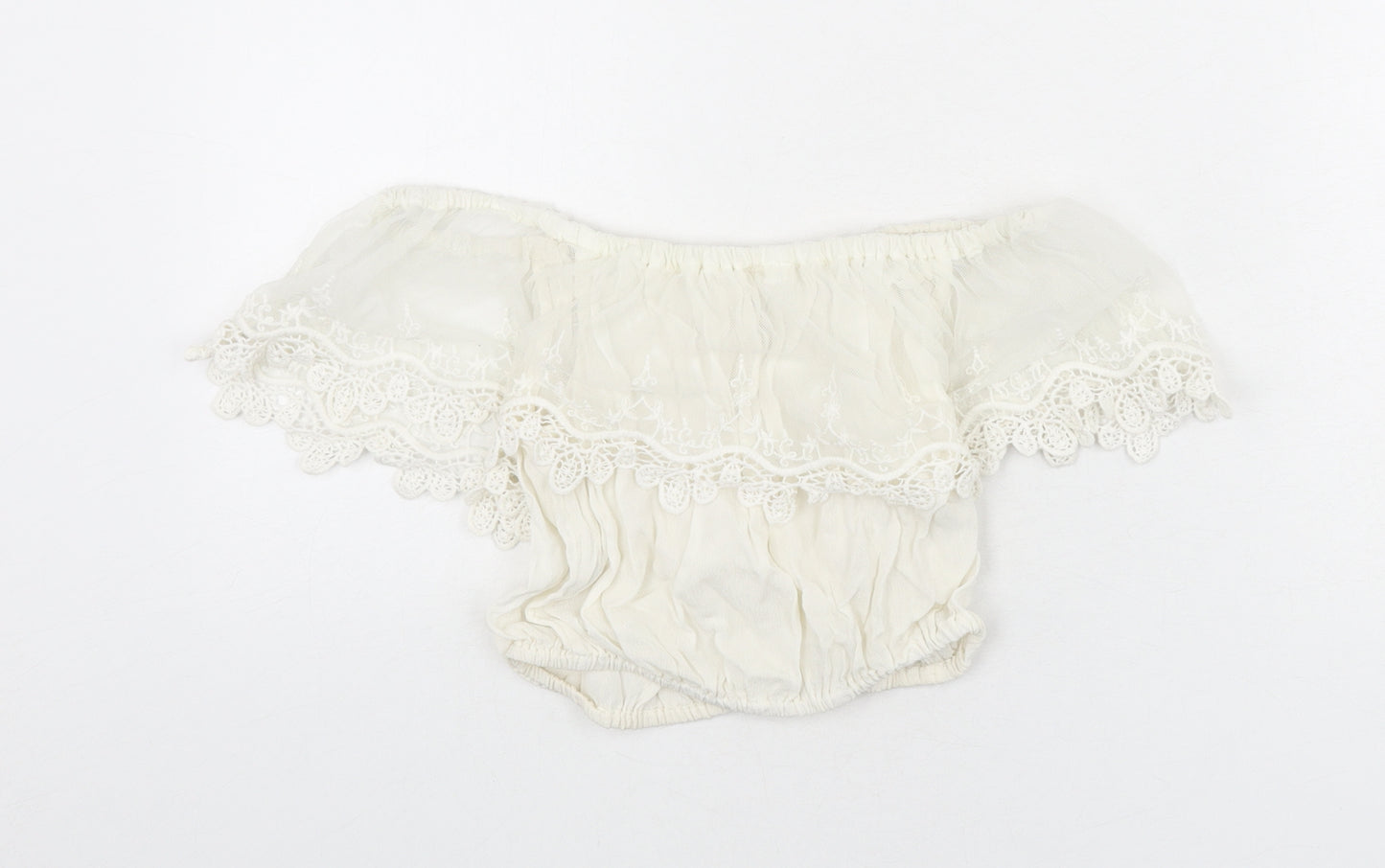 River Island Womens Ivory Nylon Cropped Blouse Size 6 Off the Shoulder - Lace Trim