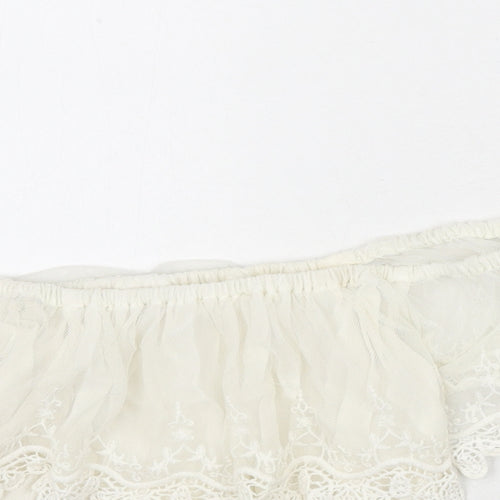 River Island Womens Ivory Nylon Cropped Blouse Size 6 Off the Shoulder - Lace Trim