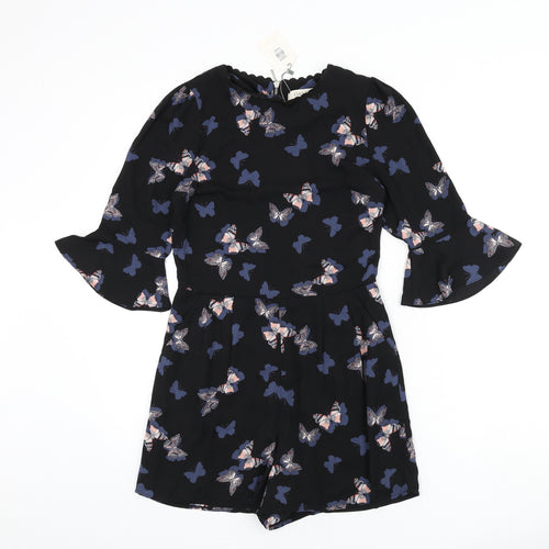 Oasis Womens Black Geometric Polyester Romper One-Piece Size 6 L3 in Zip