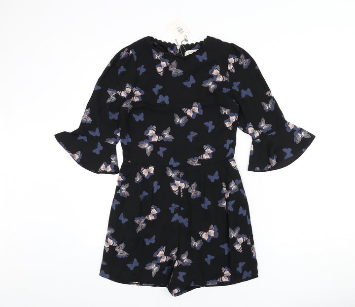 Oasis Womens Black Geometric Polyester Romper One-Piece Size 6 L3 in Zip
