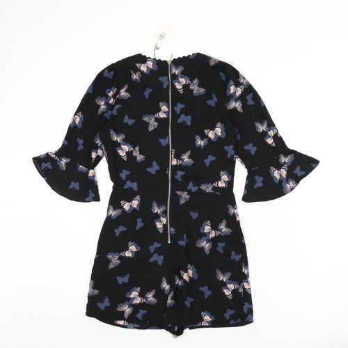 Oasis Womens Black Geometric Polyester Romper One-Piece Size 6 L3 in Zip