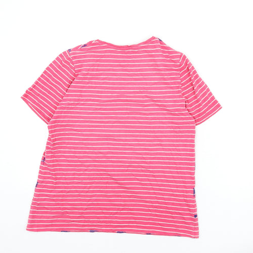Bonmarché Womens Pink Striped 100% Cotton Basic T-Shirt Size 12 Round Neck - Butterflies