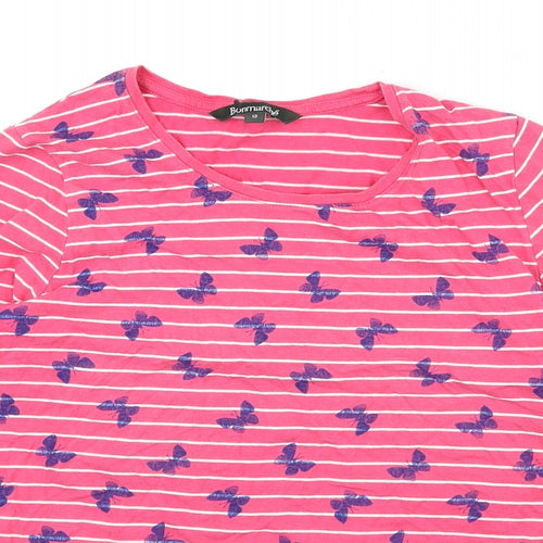 Bonmarché Womens Pink Striped 100% Cotton Basic T-Shirt Size 12 Round Neck - Butterflies
