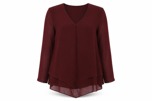 Front view of Phase Eight women’s red polyester basic blouse, size UK 10, v-neck