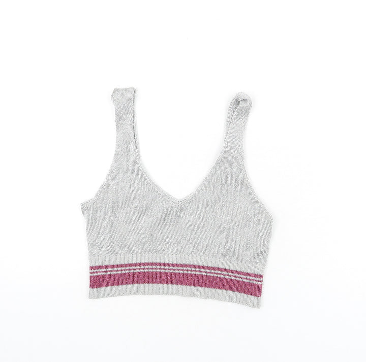 Topshop Womens Silver Polyester Camisole Tank Size 14 V-Neck - Cropped
