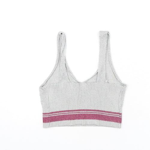 Topshop Womens Silver Polyester Camisole Tank Size 14 V-Neck - Cropped