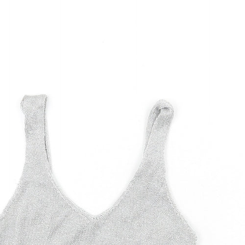 Topshop Womens Silver Polyester Camisole Tank Size 14 V-Neck - Cropped