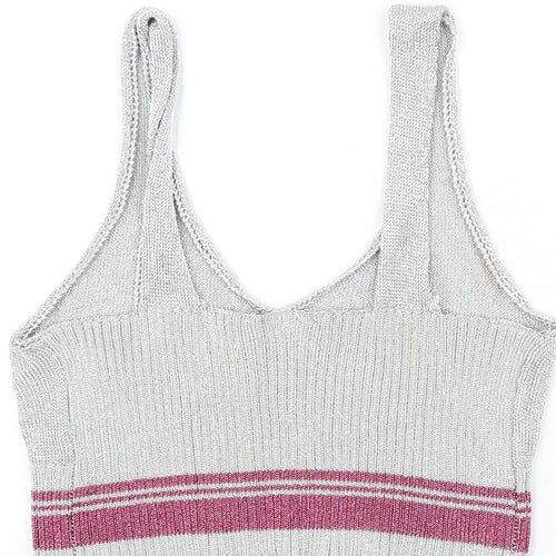 Topshop Womens Silver Polyester Camisole Tank Size 14 V-Neck - Cropped