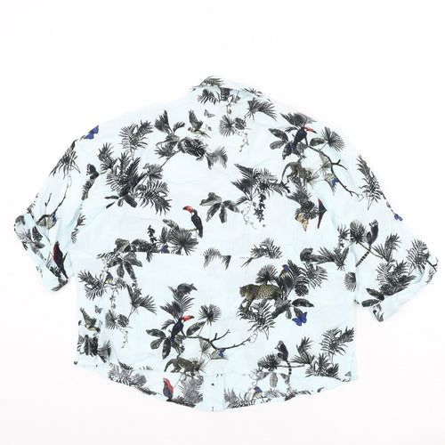 Topshop Womens Blue Geometric Viscose Cropped Button-Up Size 8 Collared - Trees, Parrot, Leopard