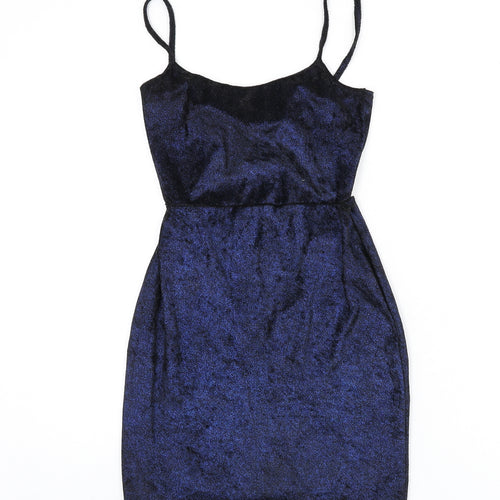 PRETTYLITTLETHING Womens Blue Polyester Bodycon Size 8 Scoop Neck Tie - Mini