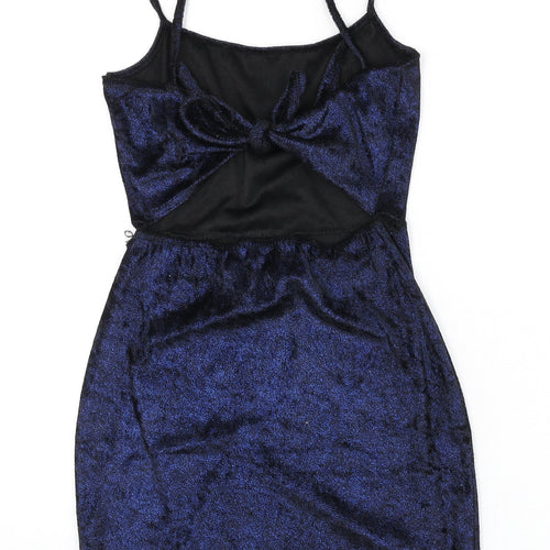 PRETTYLITTLETHING Womens Blue Polyester Bodycon Size 8 Scoop Neck Tie - Mini