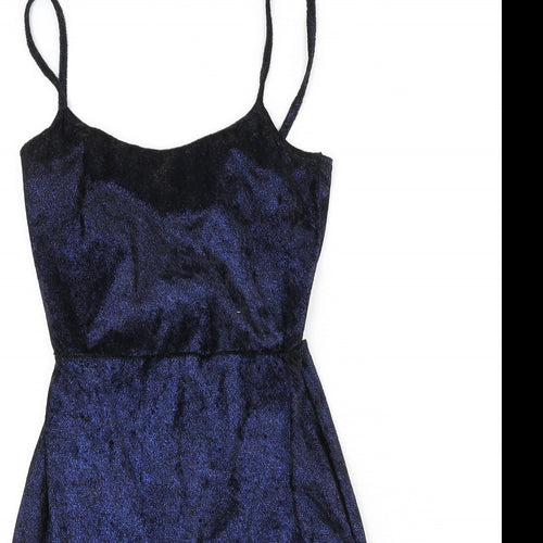 PRETTYLITTLETHING Womens Blue Polyester Bodycon Size 8 Scoop Neck Tie - Mini
