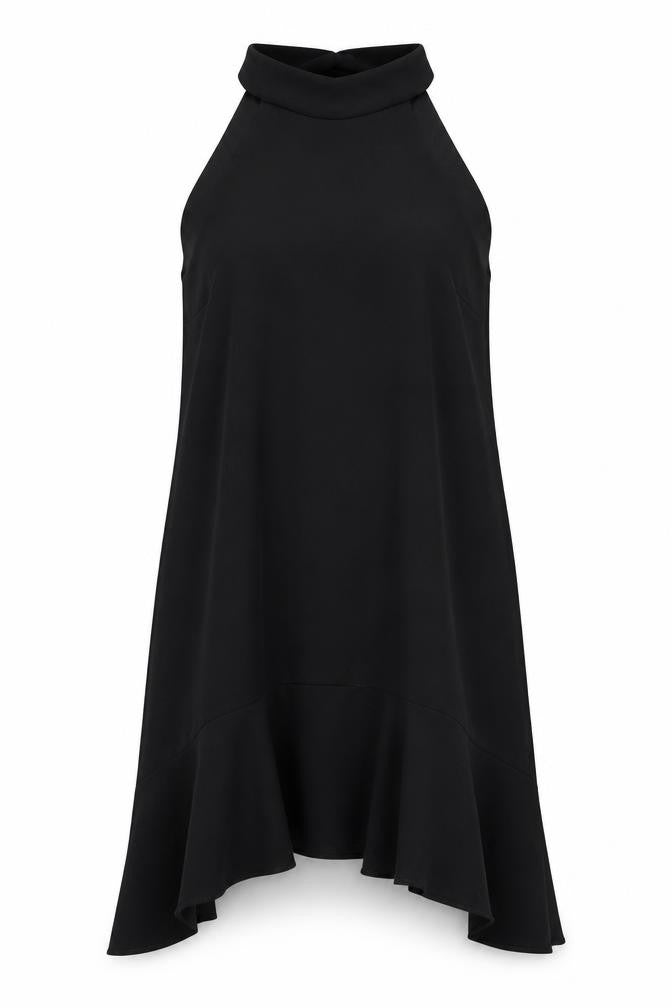 Front view of River Island women’s black polyester a-line, size UK 10, round neck tie - asymmetric hem