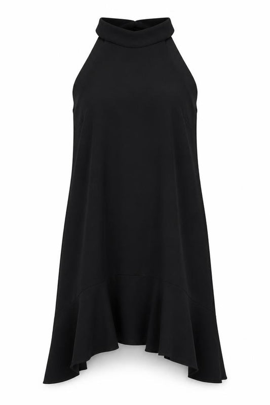 Front view of River Island women’s black polyester a-line, size UK 10, round neck tie - asymmetric hem