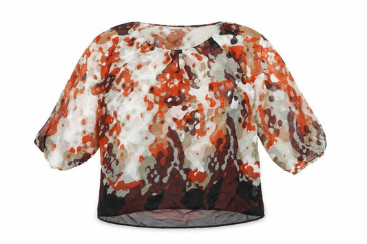 Front view of Autograph women’s multicoloured geometric polyester basic blouse, size UK 14, round neck