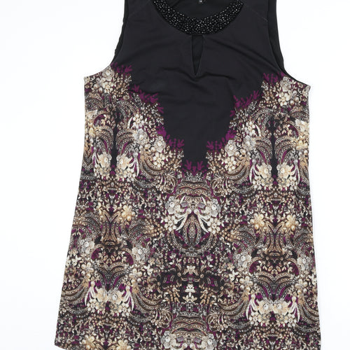 Julien Macdonald Womens Multicoloured Geometric Polyester Sheath Size 16 Round Neck Pullover - Keyhole Cut Out, Beaded