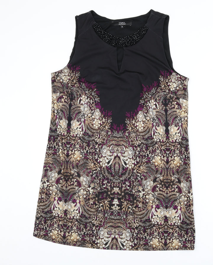 Julien Macdonald Womens Multicoloured Geometric Polyester Sheath Size 16 Round Neck Pullover - Keyhole Cut Out, Beaded