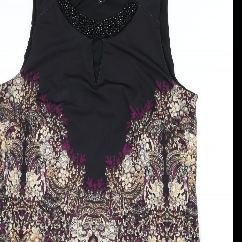 Julien Macdonald Womens Multicoloured Geometric Polyester Sheath Size 16 Round Neck Pullover - Keyhole Cut Out, Beaded