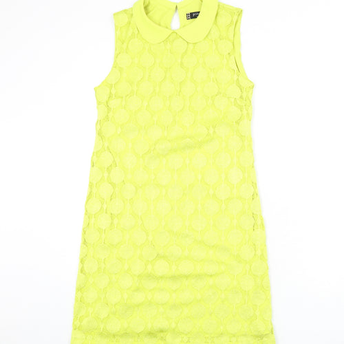 Principles Womens Yellow Geometric Polyester Sheath Size 10 Collared Button