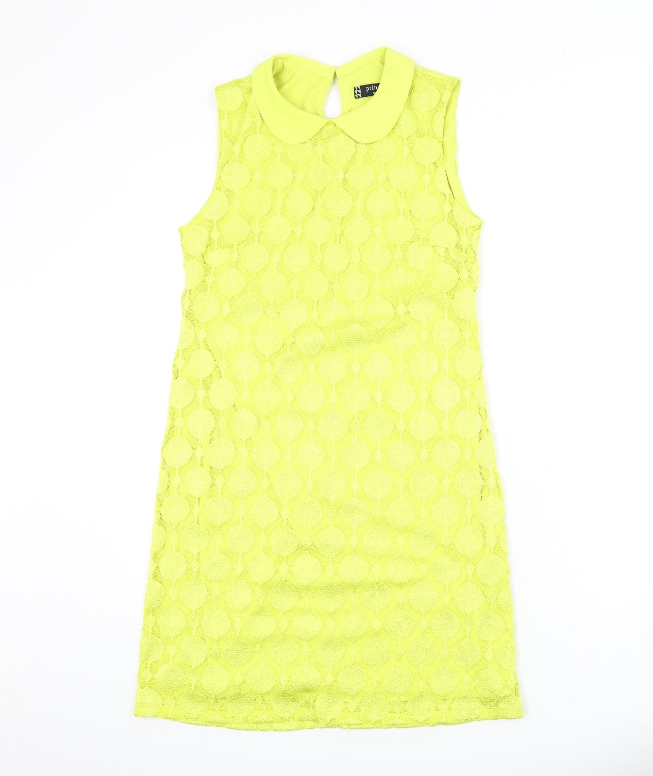 Principles Womens Yellow Geometric Polyester Sheath Size 10 Collared Button