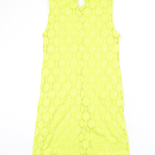 Principles Womens Yellow Geometric Polyester Sheath Size 10 Collared Button