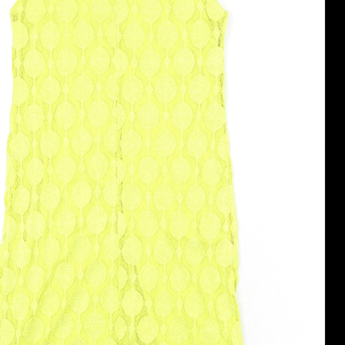Principles Womens Yellow Geometric Polyester Sheath Size 10 Collared Button