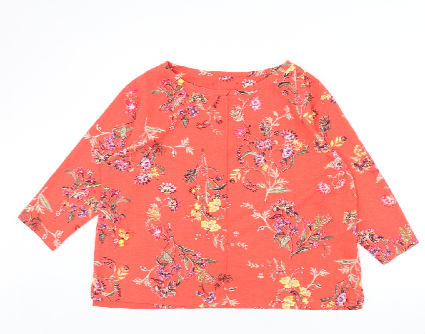 Marks and Spencer Womens Pink Floral Polyester Basic T-Shirt Size 18 Boat Neck