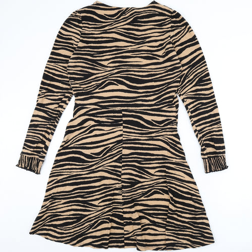 Dorothy Perkins Womens Beige Animal Print Cotton A-Line Size 14 Round Neck Pullover - Tiger Print