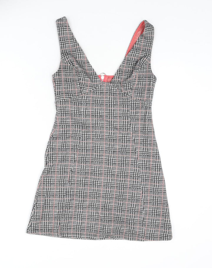Topshop Womens Multicoloured Plaid Cotton A-Line Size 10 V-Neck Zip - Houndstooth