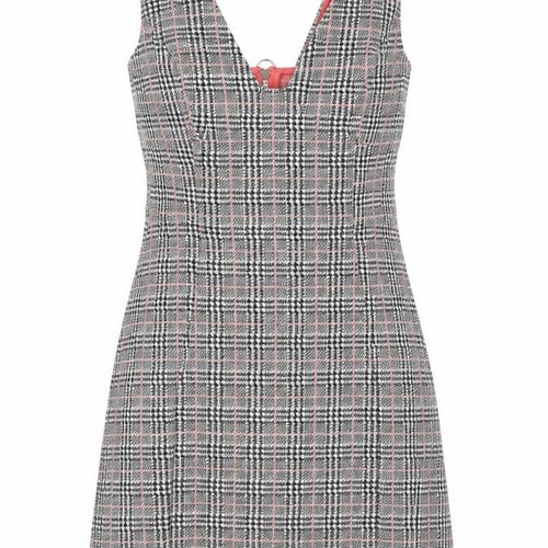 Topshop Womens Multicoloured Plaid Cotton A-Line Size 10 V-Neck Zip - Houndstooth