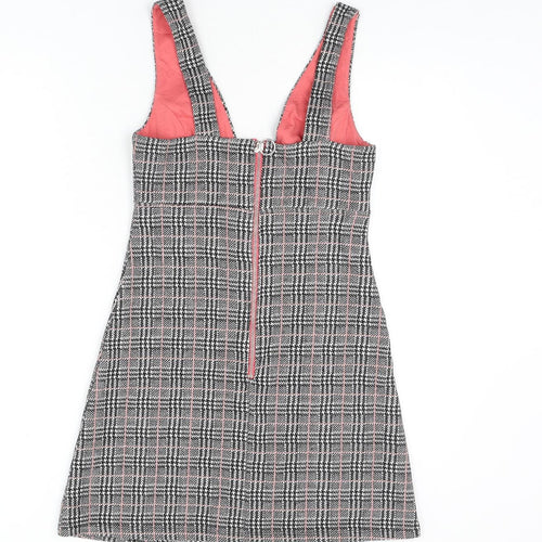 Topshop Womens Multicoloured Plaid Cotton A-Line Size 10 V-Neck Zip - Houndstooth