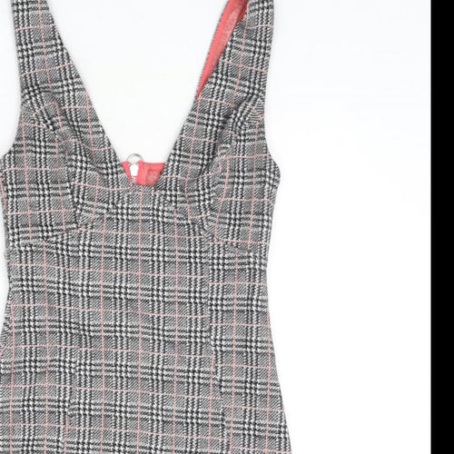 Topshop Womens Multicoloured Plaid Cotton A-Line Size 10 V-Neck Zip - Houndstooth