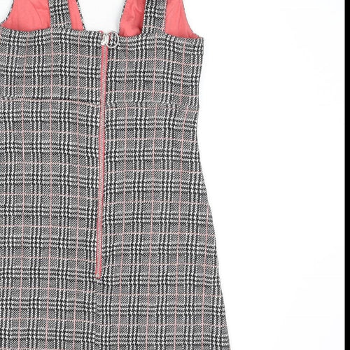 Topshop Womens Multicoloured Plaid Cotton A-Line Size 10 V-Neck Zip - Houndstooth