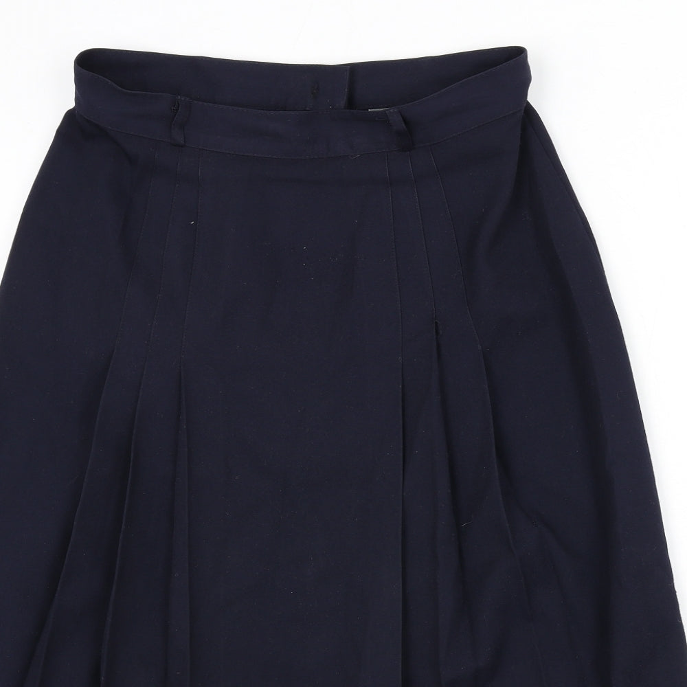St Michael Womens Blue Cotton Flare Skirt Size 16 Zip