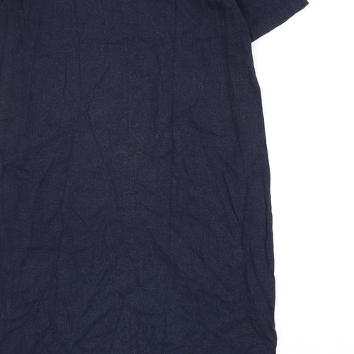 Marks and Spencer Womens Blue Linen Sheath Size 14 V-Neck Pullover