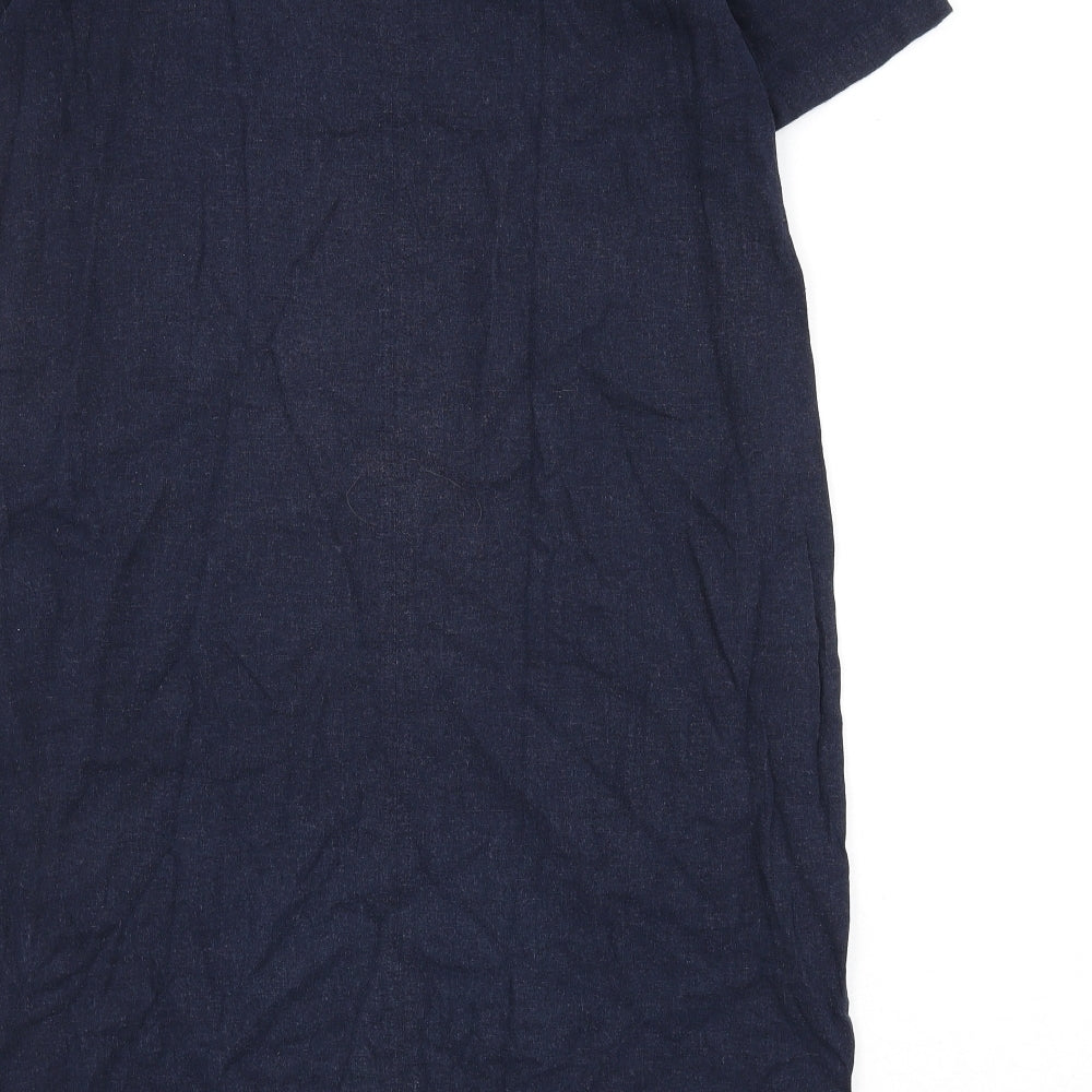 Marks and Spencer Womens Blue Linen Sheath Size 14 V-Neck Pullover
